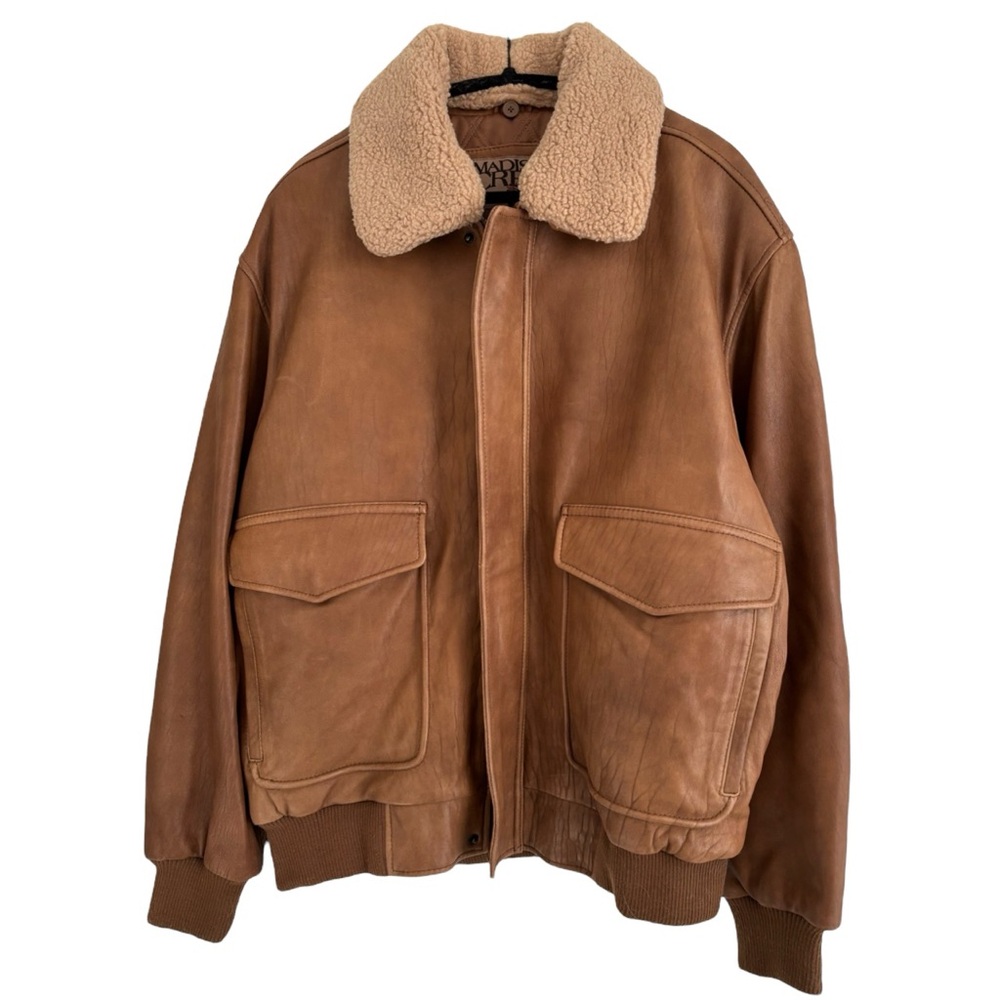Madison Creek Outfitters VINTAGE Men’s Leather Sherpa Flight Bomber Jacket XL